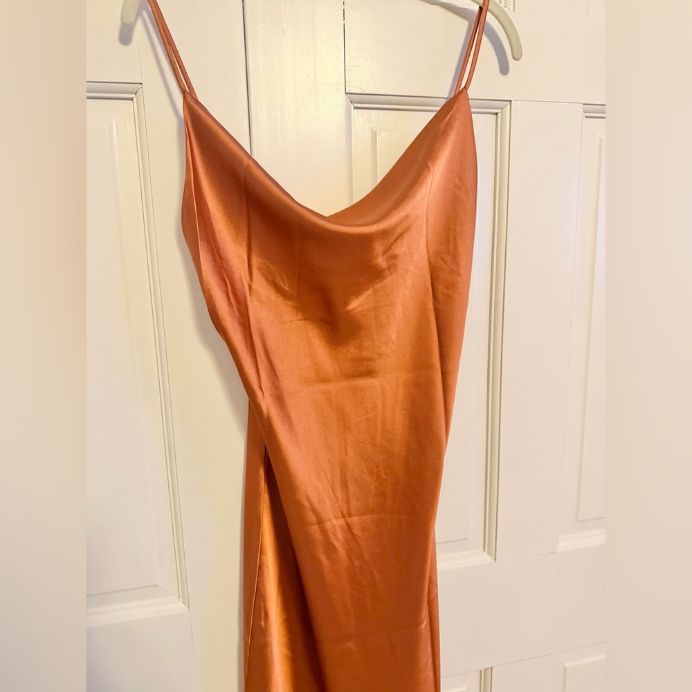 Petal & Pup Cyprus Rust Satin Midi Dress Size 2 Cowl Neck Slip Wedding Guest — image 6 of 8